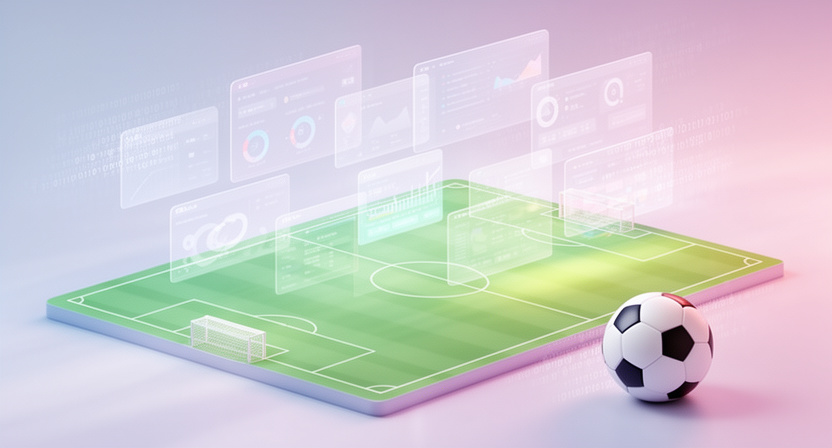 abstract data flow over a football pitch, showing API calls