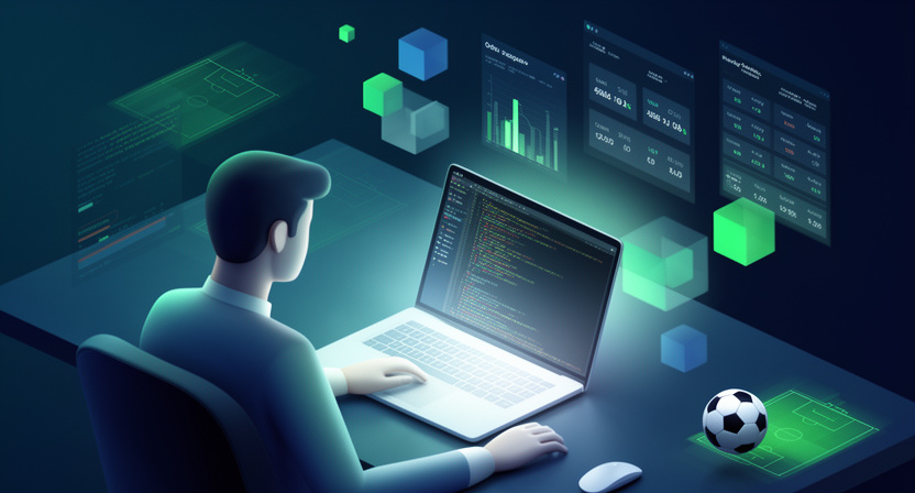 code editor screenshot with Python code for fetching odds, abstract data visualisations in background