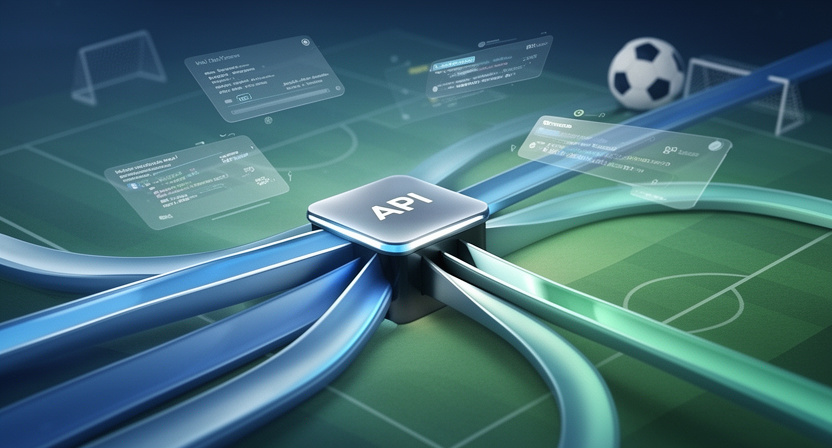 clean, flowing data pipes converging into a single API endpoint, abstract UI elements