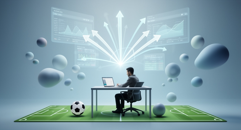 three distinct bookmaker logos, arrows pointing to a central calculation, showing guaranteed profit