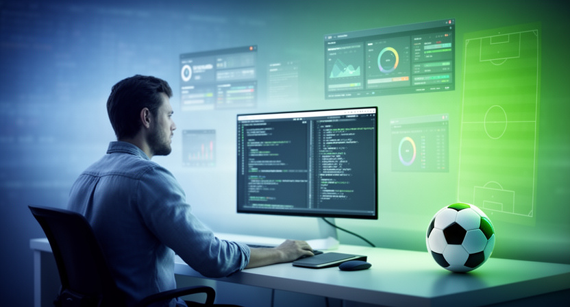 a developer working on a screen, code snippets, network graph overlay, representing data reliability