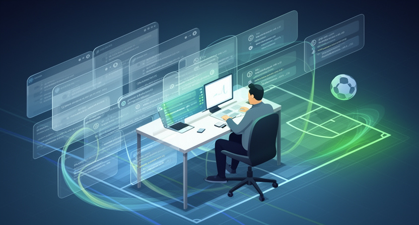 abstract data flow, API requests and JSON responses, clean and organised