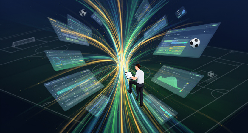 abstract visualization of data streams converging into a single point