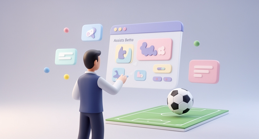 abstract data points connecting to a football player icon, representing assists betting data