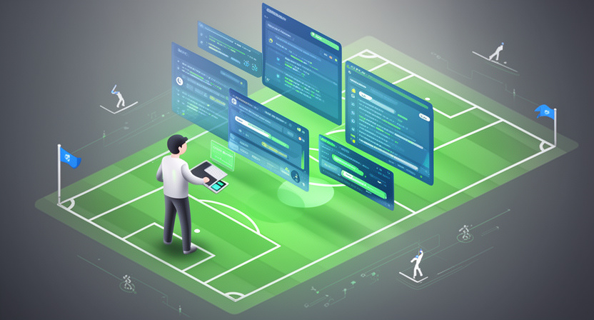 abstract data flow for corners betting API, network connections, football pitch outline