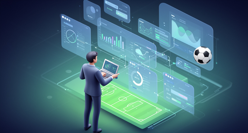 Conceptual diagram of data flow from multiple bookmakers into a single, structured data model, with football icons.