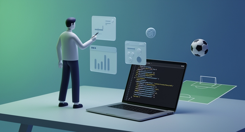 section: developer looking at json data, clean workspace, minimalist aesthetic