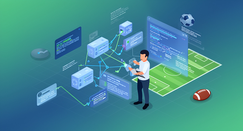 abstract network diagram with blocked connections, subtle football theme