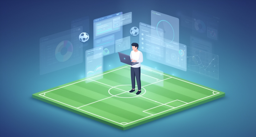 conceptual data flow, football pitch with data points and API endpoints
