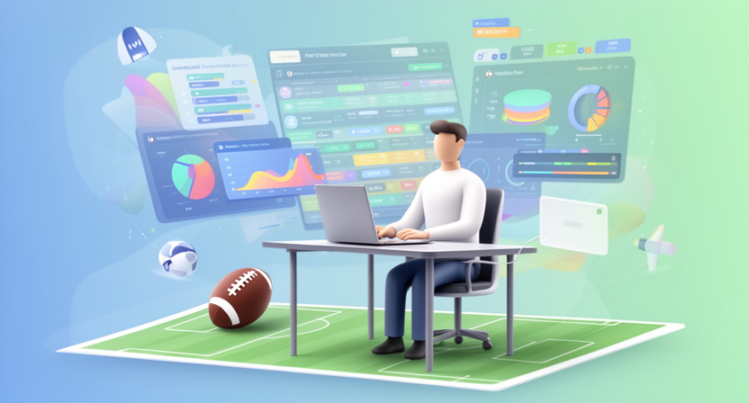 conceptual image of football player statistics flowing into a database, representing player props data