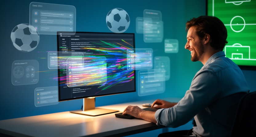 clean API response on a screen, developer smiling, abstract data flow lines
