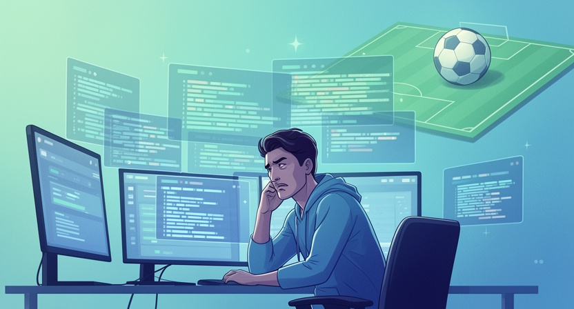 A developer looking frustrated at multiple monitors displaying error messages and broken code. Focus on the stress of debugging.