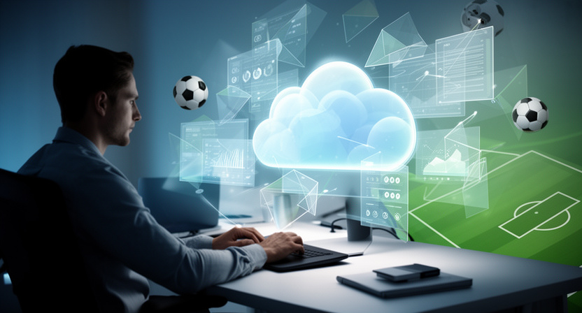 abstract data flow into a cloud, representing a SaaS platform processing sports odds