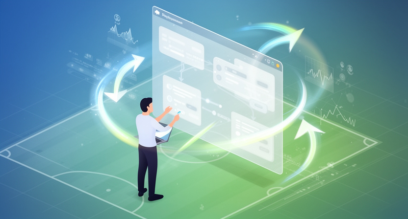 abstract cloud architecture with arrows indicating data flow and deployment pipelines