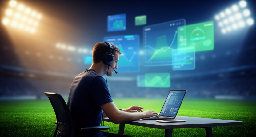 developer's screen showing Python code for fetching arb data, with a subtle background of football stadium lights