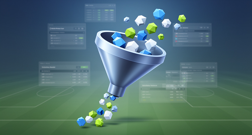 abstract representation of data filtering, a funnel with many items entering and only a few specific items exiting, illustrating on-demand selection