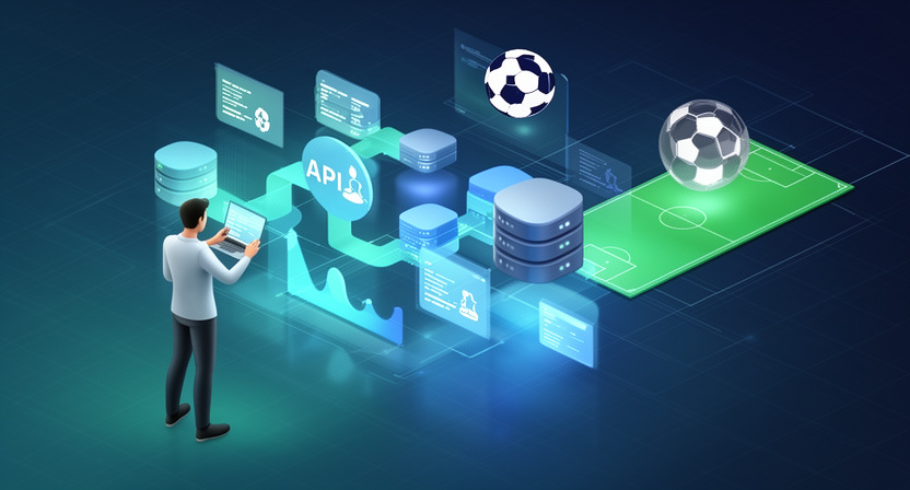 abstract illustration of data flowing between secure servers, representing API key management
