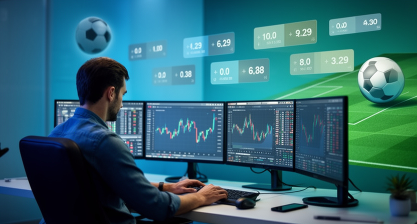 a developer looking at multiple screens displaying code and data charts, focused and analytical mood