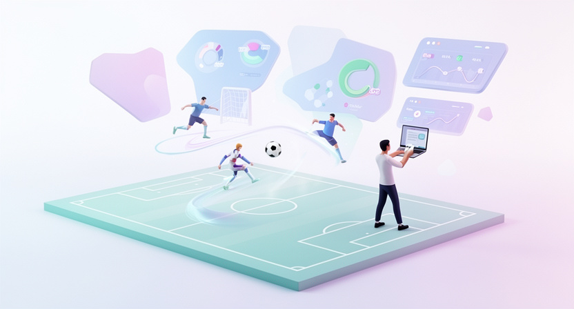 conceptual diagram of a football pitch, highlighting player actions leading to a goal and an assist