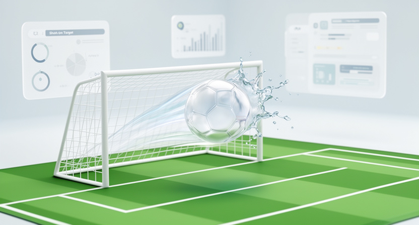 Close-up of a football goal with a ball hitting the net, highlighting precision, representing shots on target market