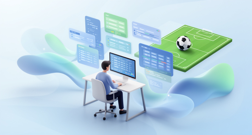 abstract data visualization, showing trends and patterns in a complex dataset, with a subtle football theme